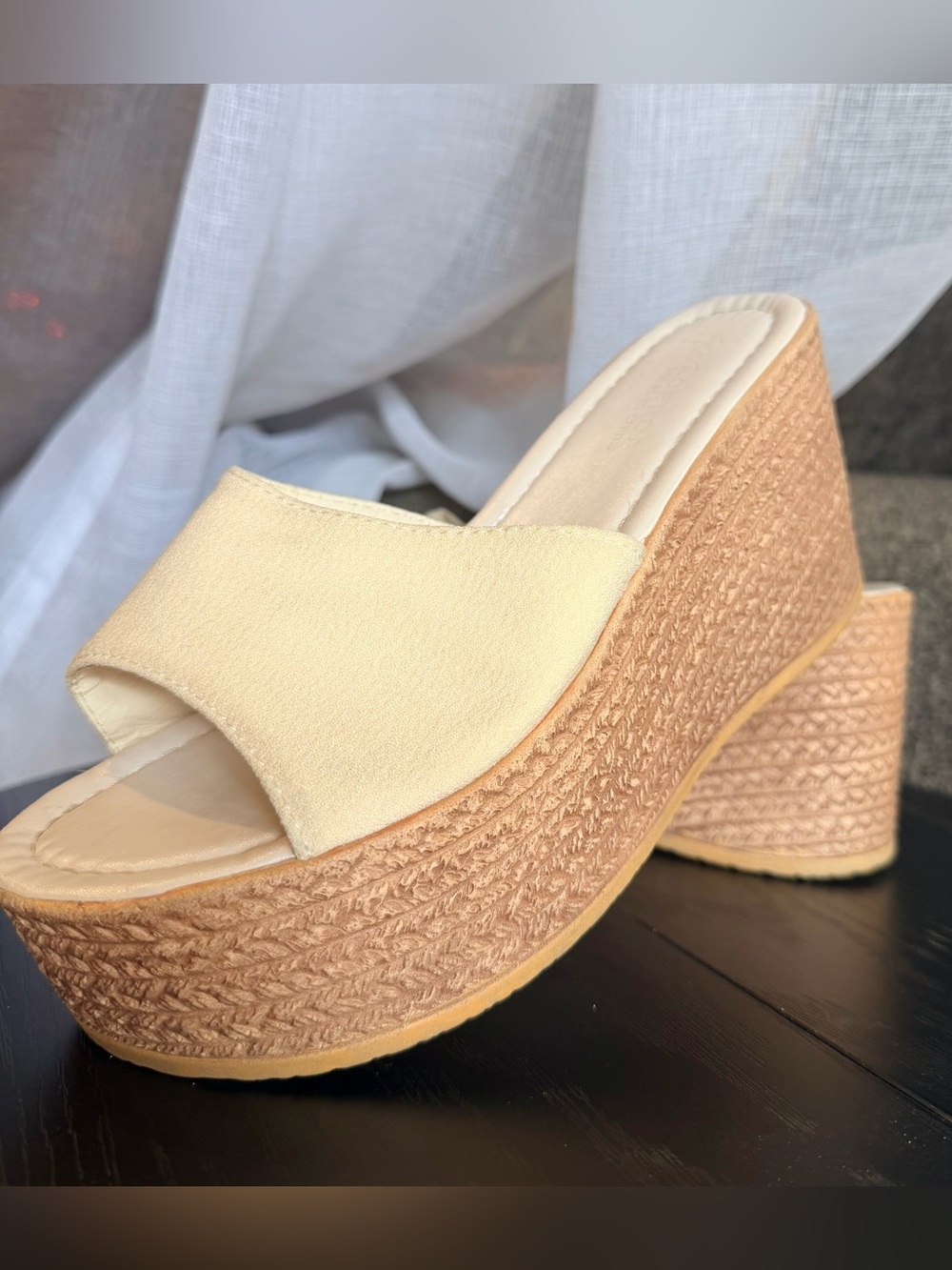 Neutral Cream Platform Wedge Slide Sandals for Women